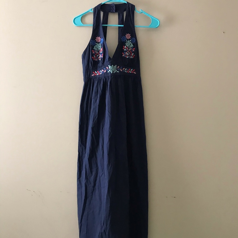 Gap Navy flower Embroidered Maxi Dress Xs